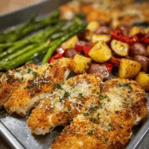 Parmesan Crusted Chicken Sheet Pan Meal