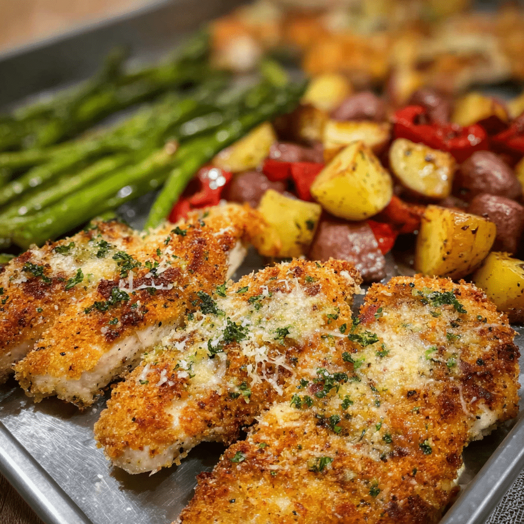 Parmesan Crusted Chicken Sheet Pan Meal