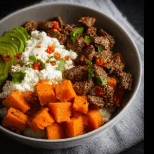 Sweet Potato Beef Bowls with Cottage Cheese