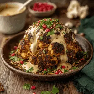 Whole Roasted Cauliflower with Maple Tahini