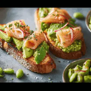 Grilled Salmon with Avocado Bruschetta