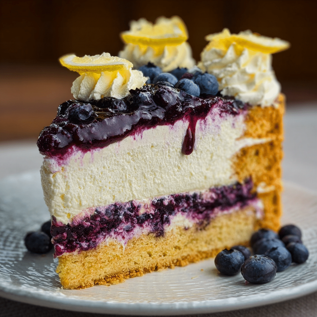 No-Bake Lemon Blueberry Cream Cake