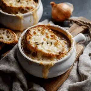 French Onion Soup with Gruyere and Baguette