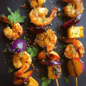 Skewered Ginger Shrimp with Plums