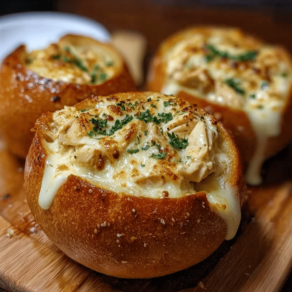Chicken Alfredo Garlic Bread Bowls – Cheesy, Creamy