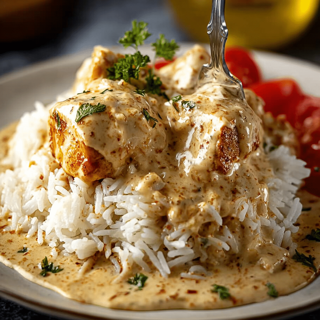 CREAMY SMOTHERED CHICKEN AND RICE