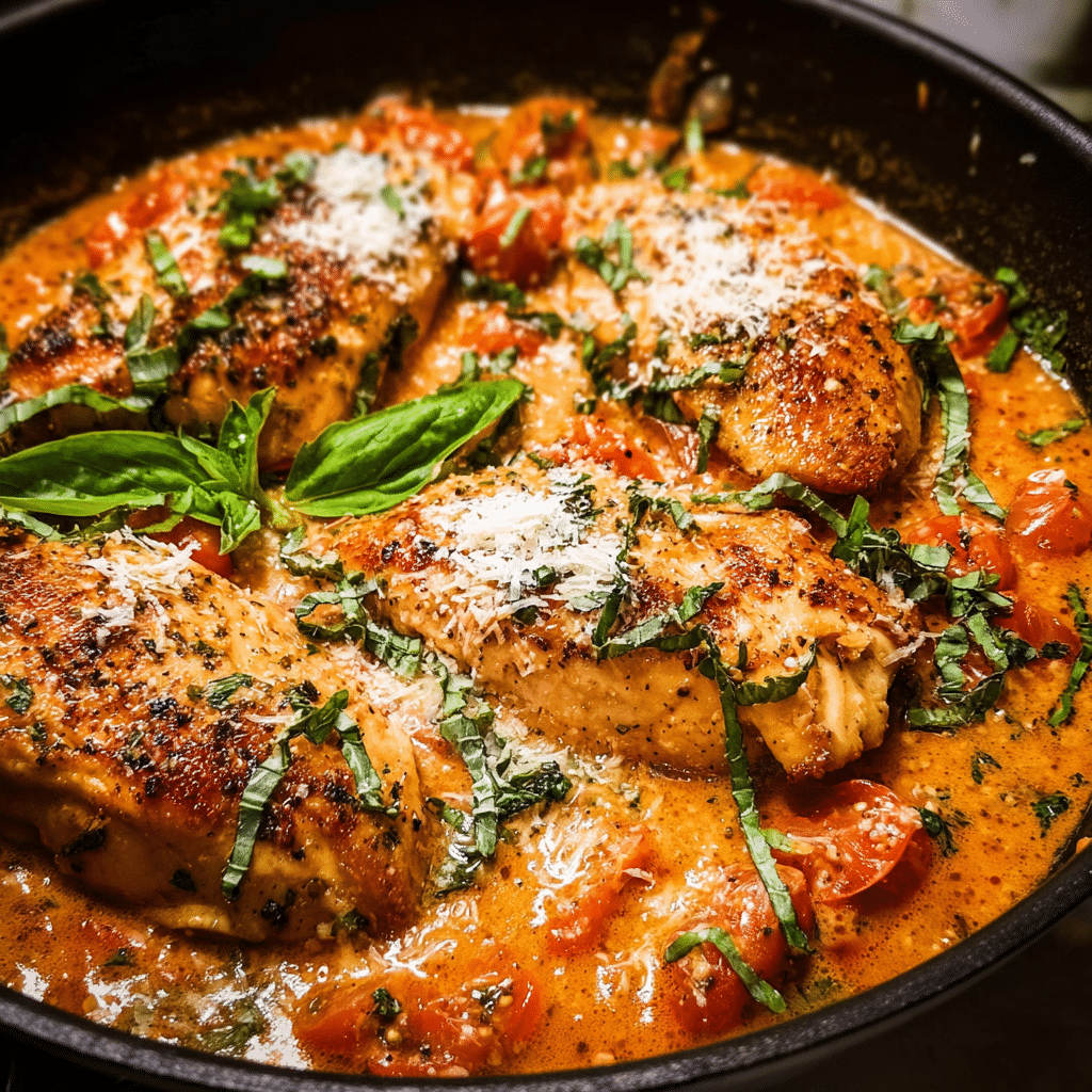 Creamy Tomato Chicken Skillet with Fresh Parmesan