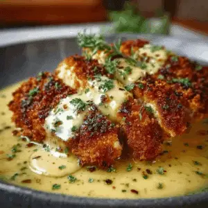 Crispy Parmesan Chicken with a Rich Garlic Sauce - Easy Dinner Idea