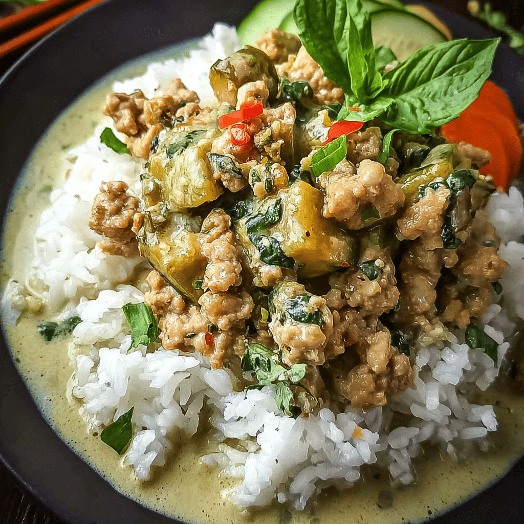Ground Chicken Thai Green Curry with Coconut Milk
