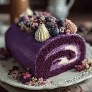 Purple Velvet Cake Roll with Cream Cheese Filling