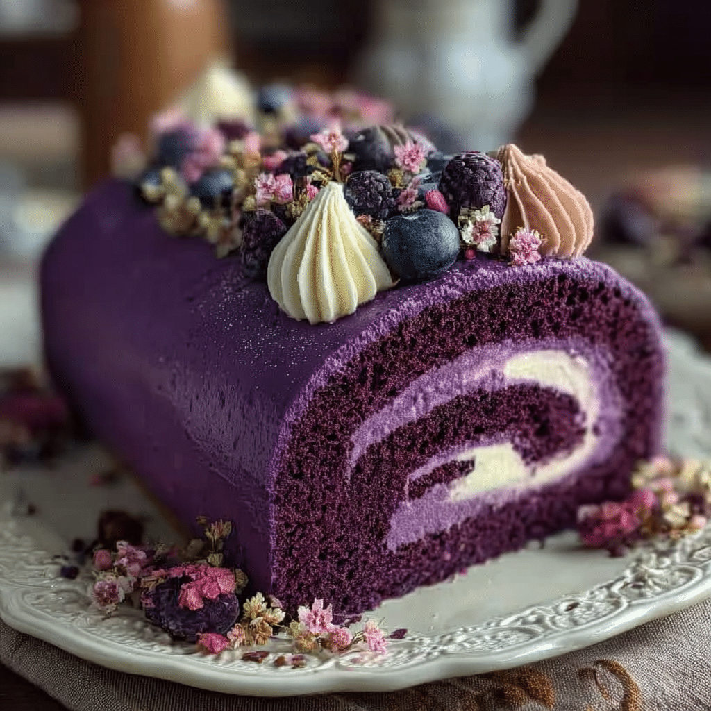 Purple Velvet Cake Roll with Cream Cheese Filling