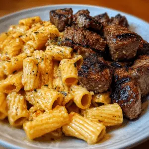 Cheesy Rigatoni with Garlic Butter Steak